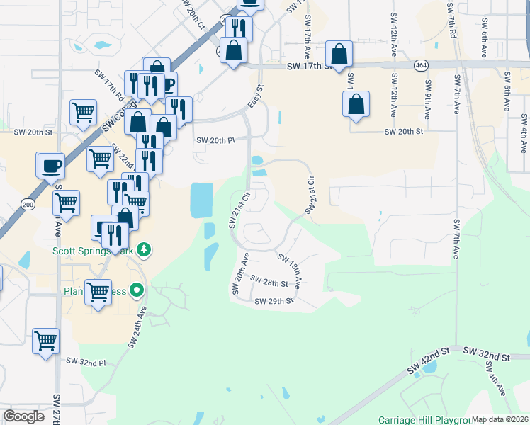 map of restaurants, bars, coffee shops, grocery stores, and more near 2412 Southwest 20th Court in Ocala