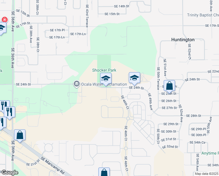 map of restaurants, bars, coffee shops, grocery stores, and more near 4540 Southeast 24th Street in Ocala
