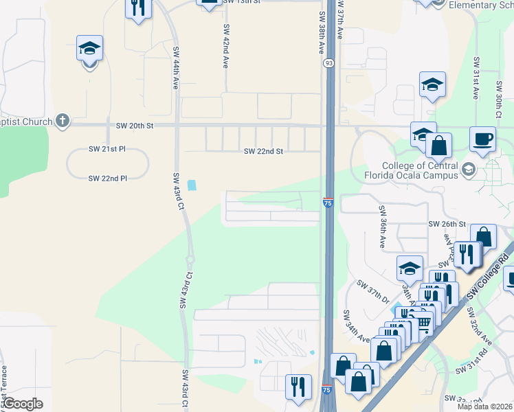 map of restaurants, bars, coffee shops, grocery stores, and more near 4008 Southwest 22nd Street in Ocala