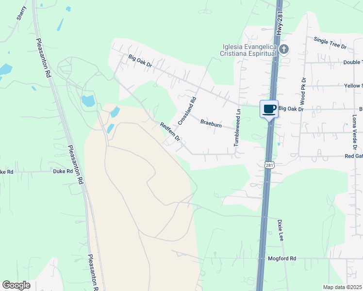 map of restaurants, bars, coffee shops, grocery stores, and more near 615 Redfern Drive in San Antonio