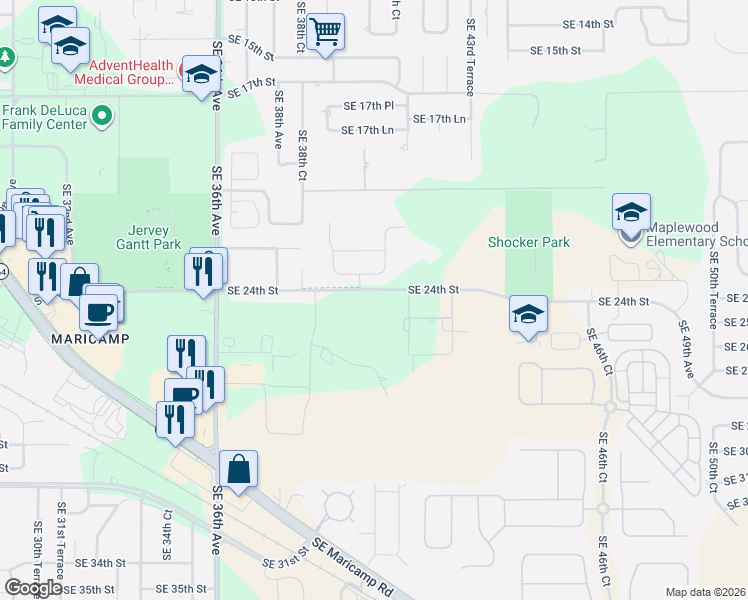 map of restaurants, bars, coffee shops, grocery stores, and more near 4031 Southeast 24th Street in Ocala
