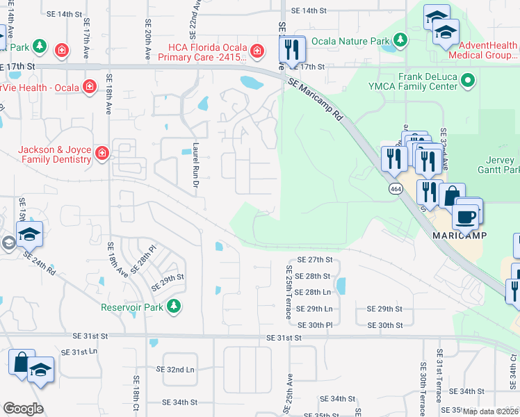 map of restaurants, bars, coffee shops, grocery stores, and more near 2418 Southeast 23rd Place in Ocala