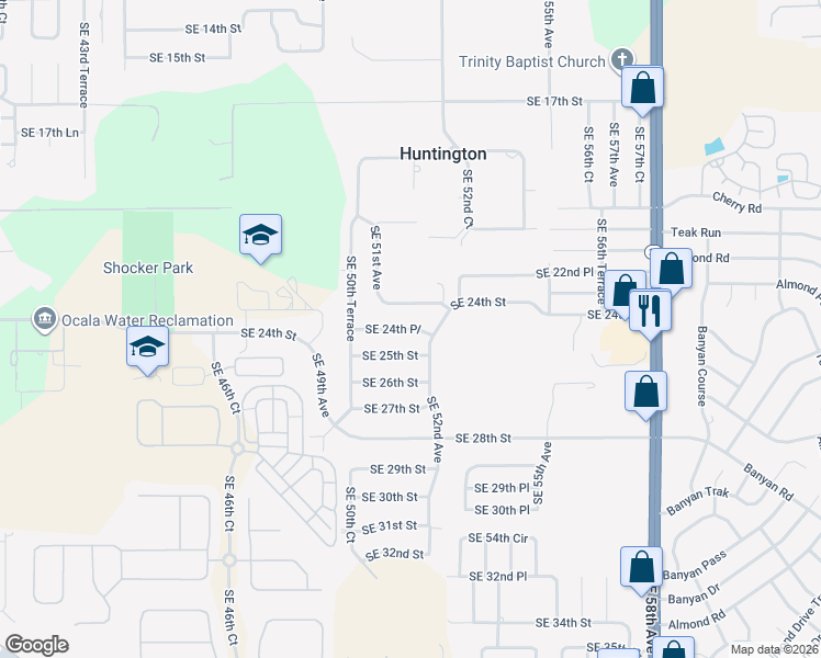 map of restaurants, bars, coffee shops, grocery stores, and more near 5180 Southeast 24th Place in Ocala