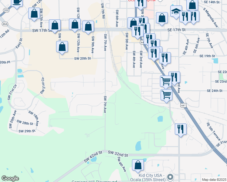 map of restaurants, bars, coffee shops, grocery stores, and more near 2321 Southwest 6th Avenue in Ocala
