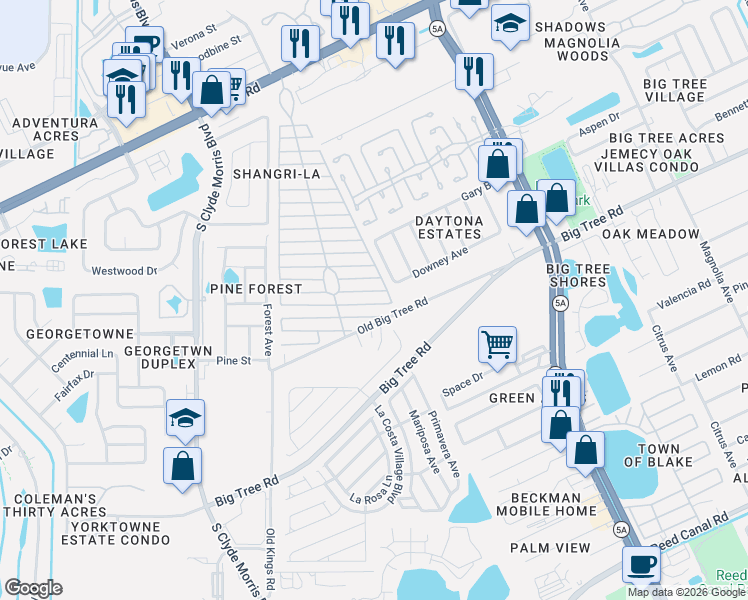 map of restaurants, bars, coffee shops, grocery stores, and more near 1918 Donald Place in Daytona Beach