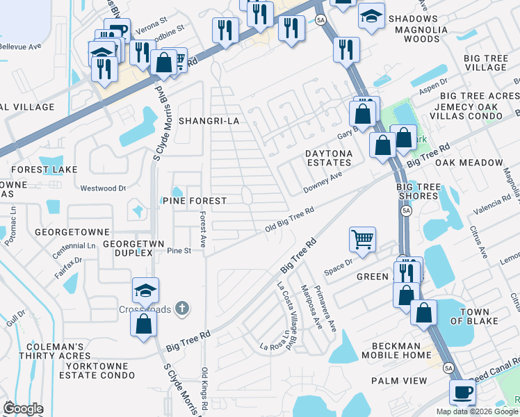 map of restaurants, bars, coffee shops, grocery stores, and more near 1918 Donald Place in Daytona Beach