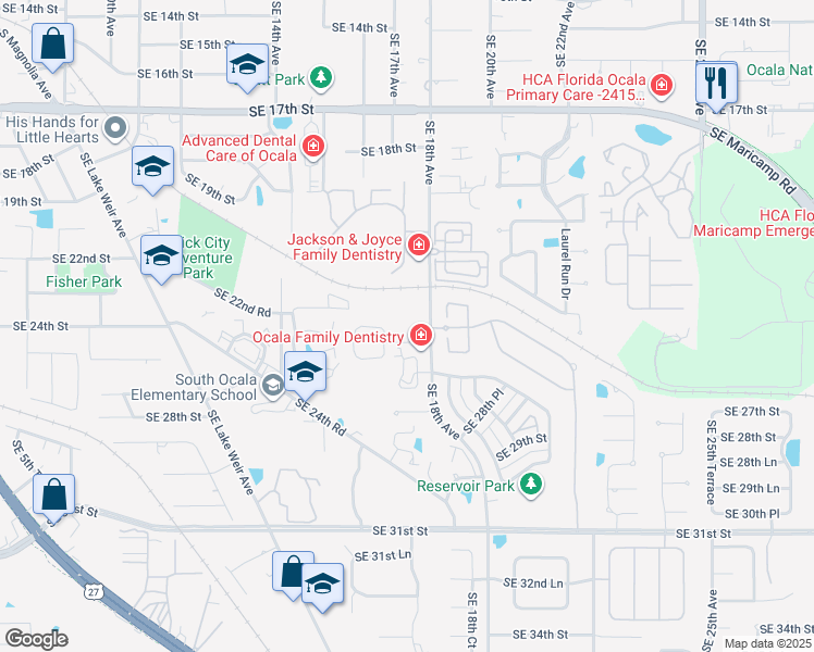map of restaurants, bars, coffee shops, grocery stores, and more near 2650 Southeast 18th Avenue in Ocala