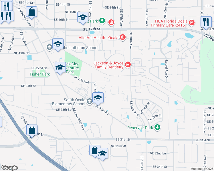 map of restaurants, bars, coffee shops, grocery stores, and more near 2405 Southeast 16th Avenue in Ocala