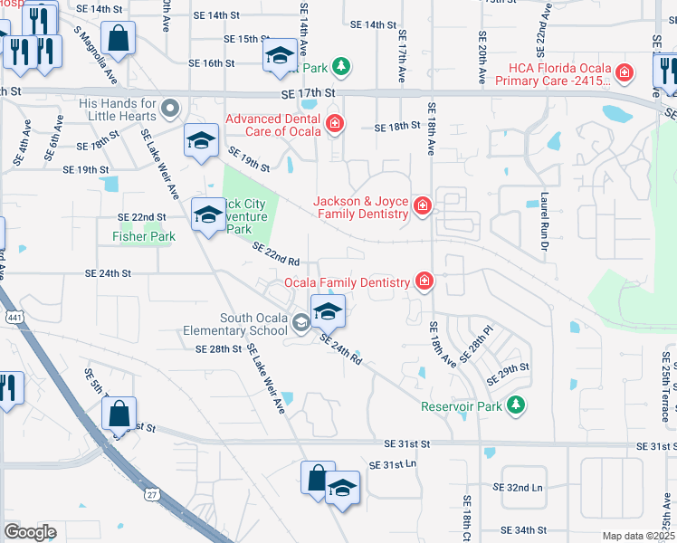 map of restaurants, bars, coffee shops, grocery stores, and more near 2409 Southeast 15th Avenue in Ocala