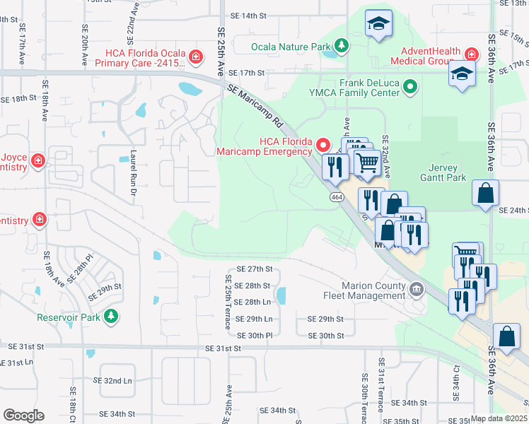 map of restaurants, bars, coffee shops, grocery stores, and more near 2551 Southeast 24th Street in Ocala