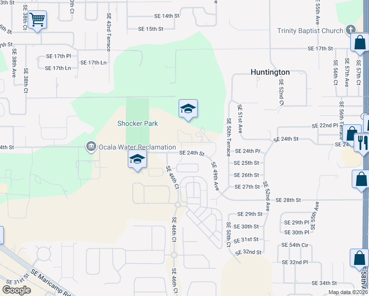 map of restaurants, bars, coffee shops, grocery stores, and more near 4759 Southeast 24th Street in Ocala