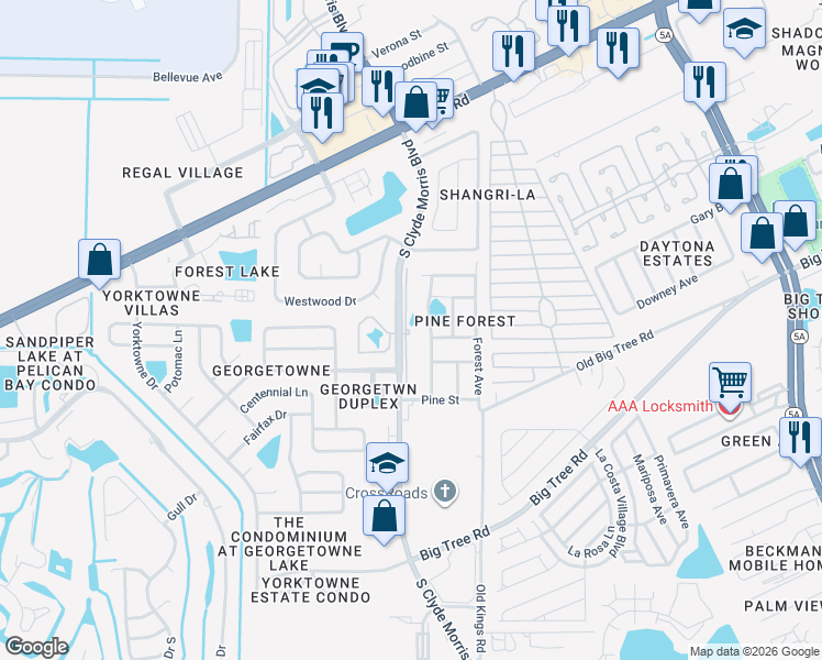 map of restaurants, bars, coffee shops, grocery stores, and more near 1964 Cypress Avenue in Daytona Beach