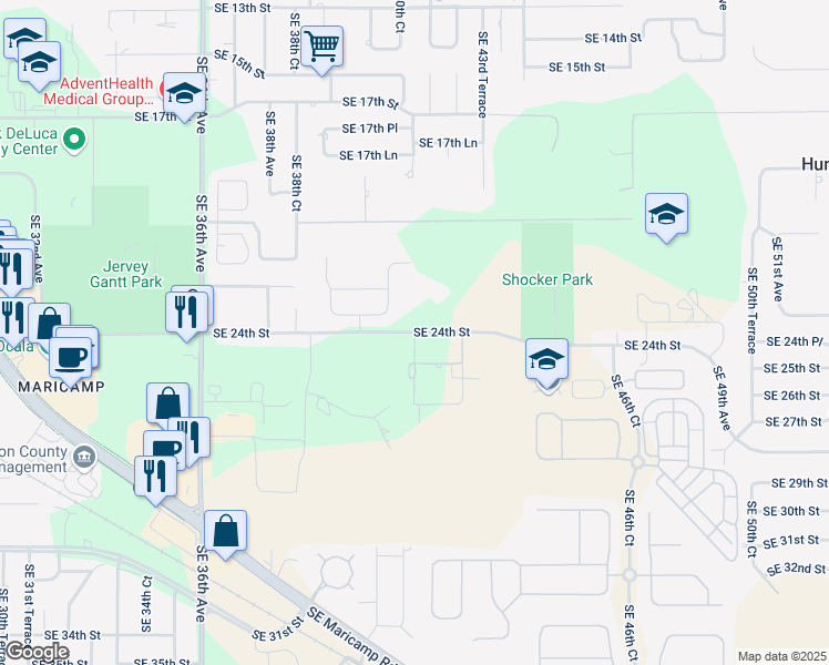 map of restaurants, bars, coffee shops, grocery stores, and more near 4127 Southeast 24th Street in Ocala