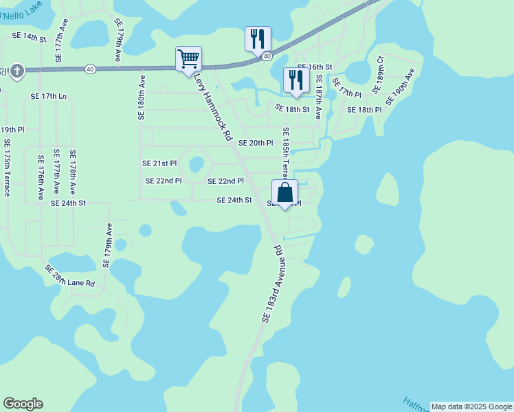 map of restaurants, bars, coffee shops, grocery stores, and more near 18489 Southeast 24th Place in Silver Springs