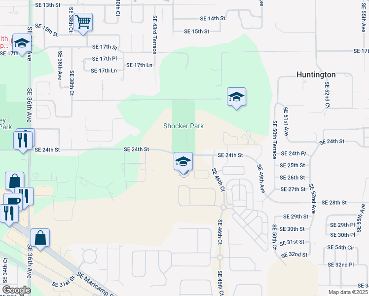 map of restaurants, bars, coffee shops, grocery stores, and more near 4127-4505 Southeast 24th Street in Ocala