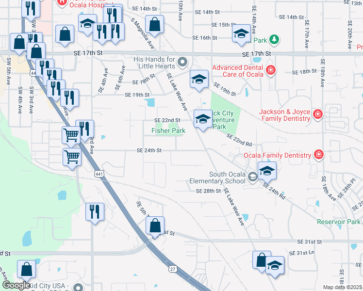 map of restaurants, bars, coffee shops, grocery stores, and more near 917 SE 24th St in Ocala