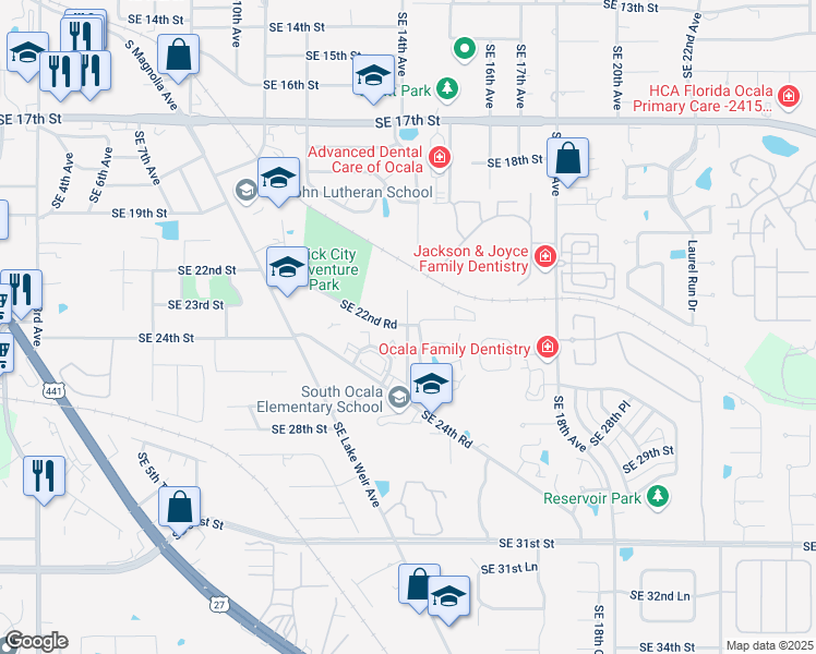 map of restaurants, bars, coffee shops, grocery stores, and more near 1350 Southeast 22nd Road in Ocala