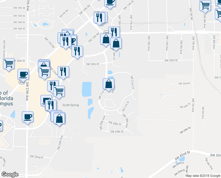map of restaurants, bars, coffee shops, grocery stores, and more near 2412 Southwest 20th Court in Ocala
