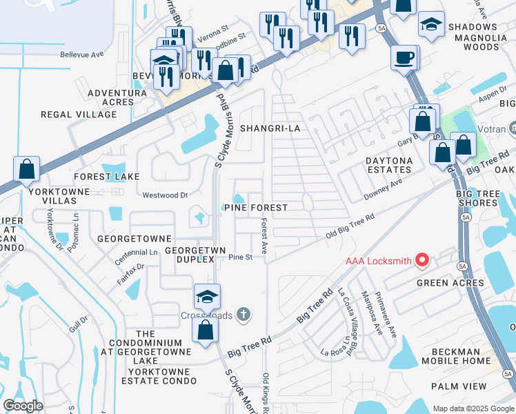 map of restaurants, bars, coffee shops, grocery stores, and more near 1962 Forest Avenue in Daytona Beach
