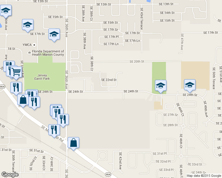 map of restaurants, bars, coffee shops, grocery stores, and more near 4031 Southeast 24th Street in Ocala