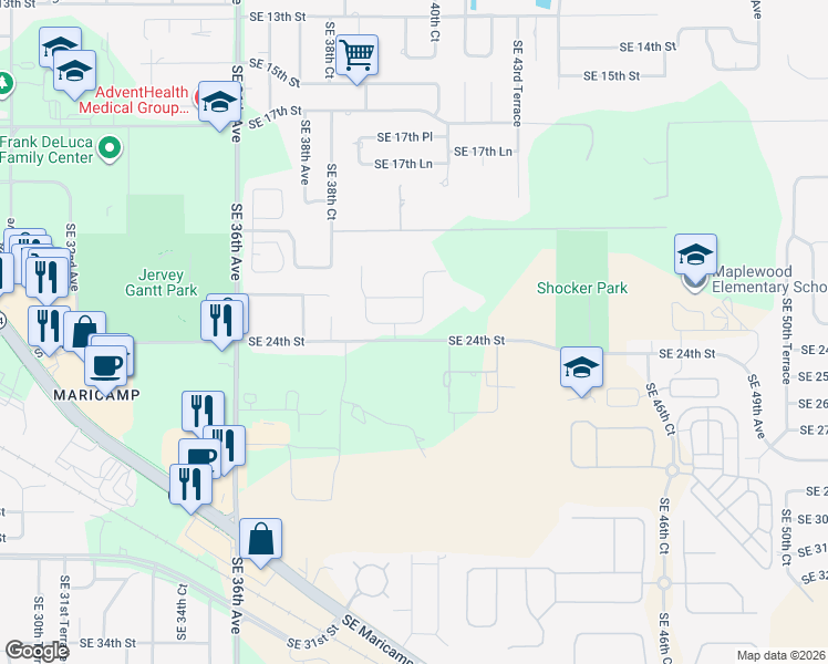 map of restaurants, bars, coffee shops, grocery stores, and more near 4031 Southeast 24th Street in Ocala