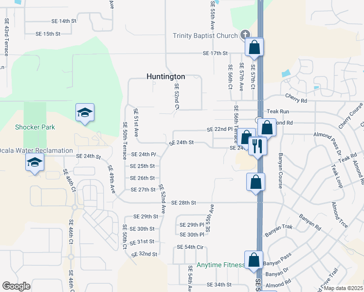 map of restaurants, bars, coffee shops, grocery stores, and more near 5360 Southeast 24th Street in Ocala