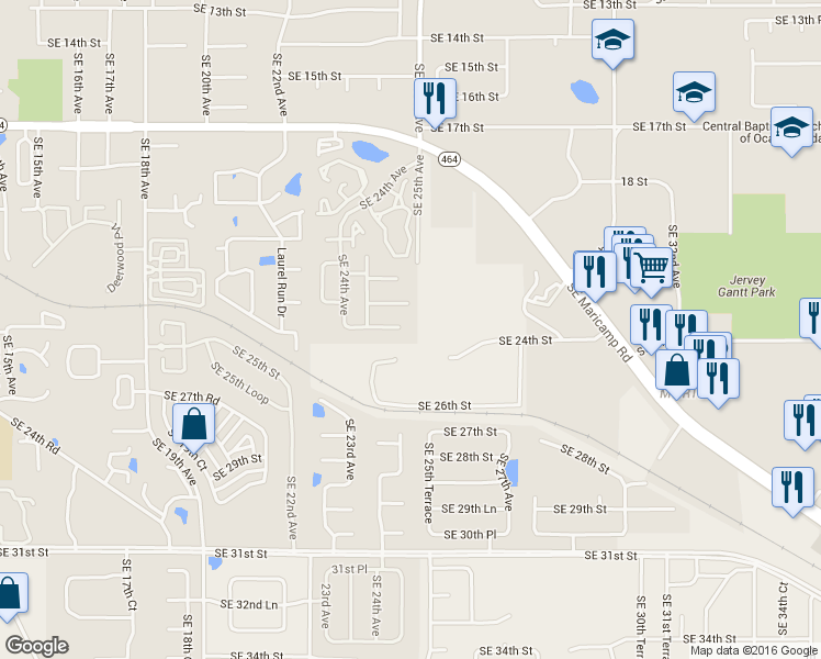 map of restaurants, bars, coffee shops, grocery stores, and more near 2418 Southeast 23rd Place in Ocala