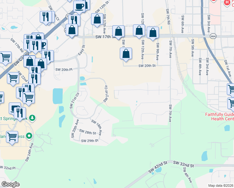 map of restaurants, bars, coffee shops, grocery stores, and more near 1520 Southwest 23rd Place in Ocala