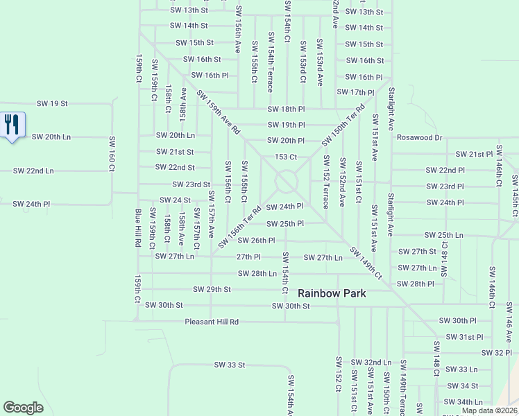 map of restaurants, bars, coffee shops, grocery stores, and more near Southwest 24th Place in Ocala