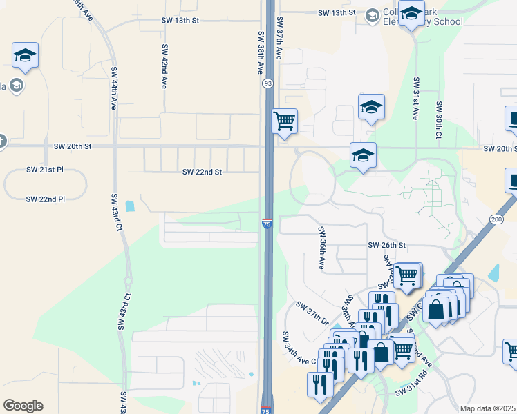 map of restaurants, bars, coffee shops, grocery stores, and more near State Highway 93 in Ocala