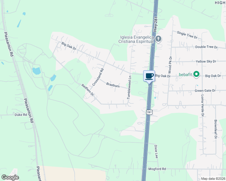 map of restaurants, bars, coffee shops, grocery stores, and more near 802 Braeburn in San Antonio