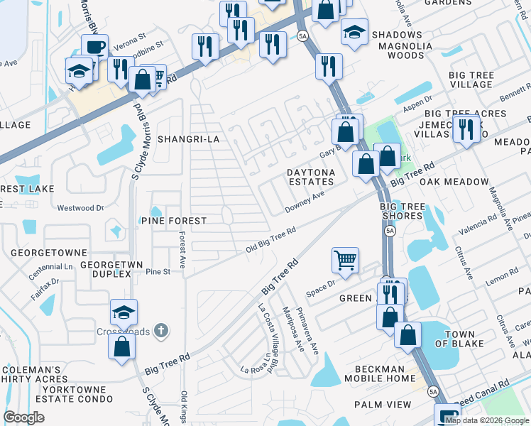 map of restaurants, bars, coffee shops, grocery stores, and more near 1918 Donald Place in Daytona Beach