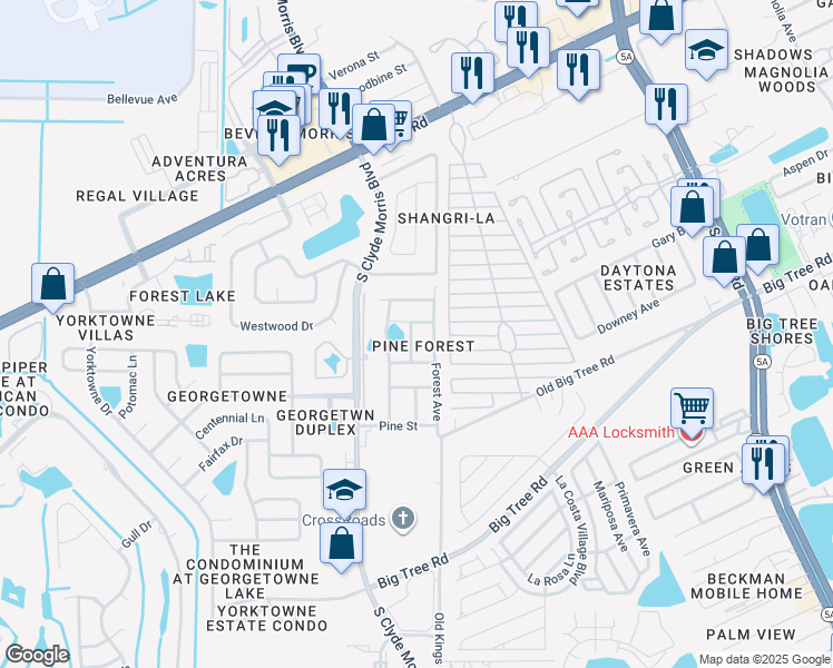 map of restaurants, bars, coffee shops, grocery stores, and more near 1962 Forest Avenue in Daytona Beach