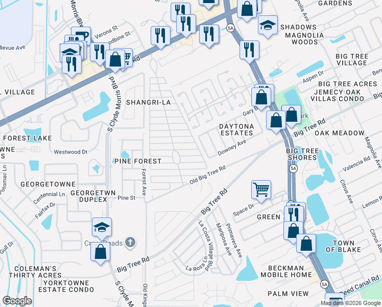 map of restaurants, bars, coffee shops, grocery stores, and more near 1918 Donald Place in Daytona Beach