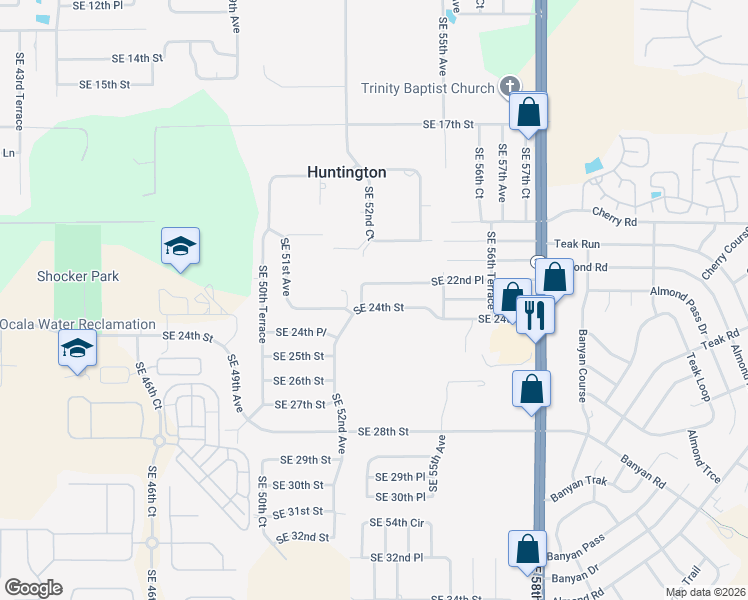 map of restaurants, bars, coffee shops, grocery stores, and more near 5360 Southeast 24th Street in Ocala