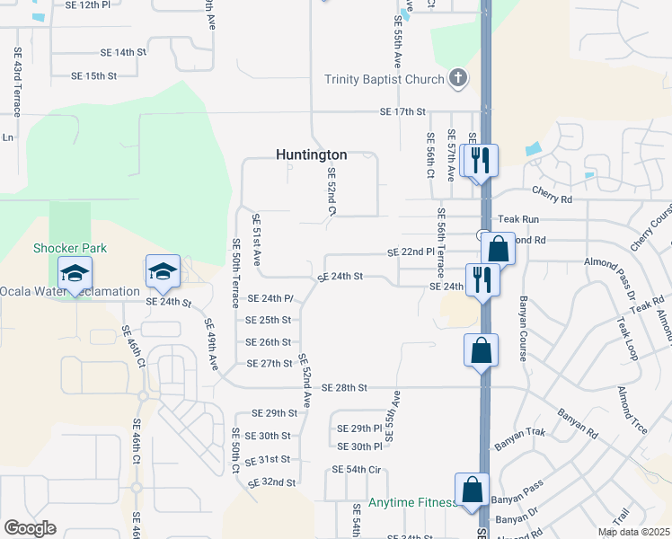 map of restaurants, bars, coffee shops, grocery stores, and more near 5360 Southeast 24th Street in Ocala