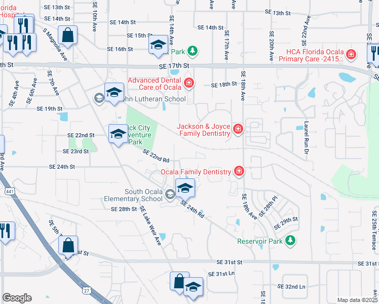 map of restaurants, bars, coffee shops, grocery stores, and more near 2409 Southeast 15th Avenue in Ocala
