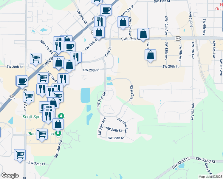 map of restaurants, bars, coffee shops, grocery stores, and more near 2412 Southwest 20th Court in Ocala
