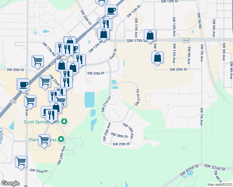 map of restaurants, bars, coffee shops, grocery stores, and more near 2412 Southwest 20th Court in Ocala