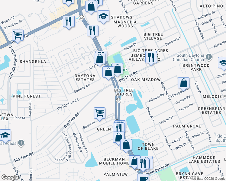 map of restaurants, bars, coffee shops, grocery stores, and more near 1802 South Nova Road in South Daytona