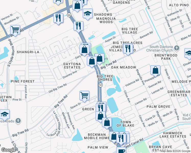 map of restaurants, bars, coffee shops, grocery stores, and more near 1802 South Nova Road in South Daytona