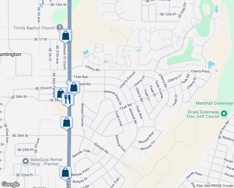 map of restaurants, bars, coffee shops, grocery stores, and more near 36 Almond Pass Drive in Ocala