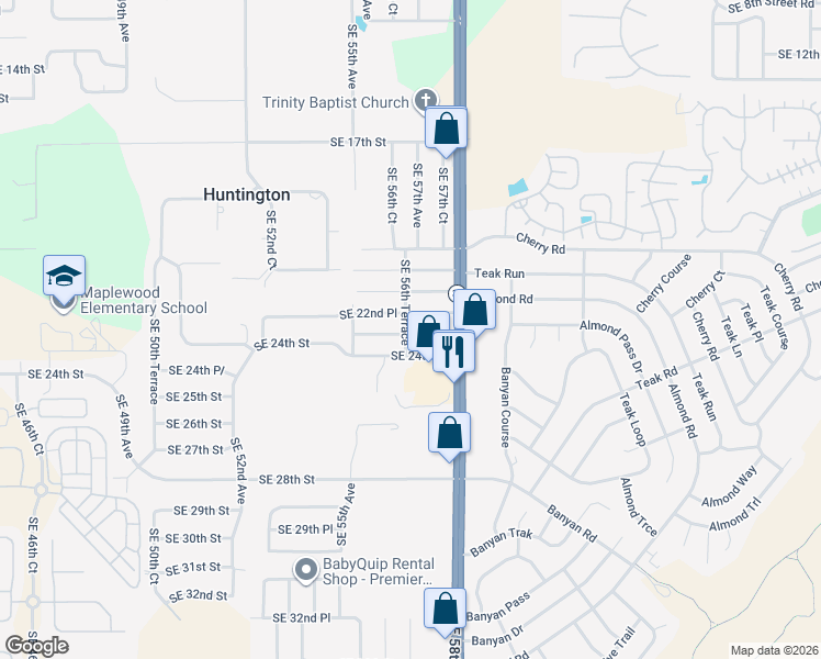 map of restaurants, bars, coffee shops, grocery stores, and more near 5681 Southeast 23rd Lane in Ocala