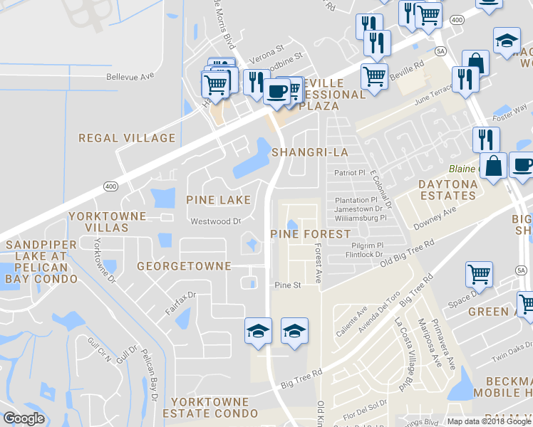 map of restaurants, bars, coffee shops, grocery stores, and more near 1758 South Clyde Morris Boulevard in Daytona Beach
