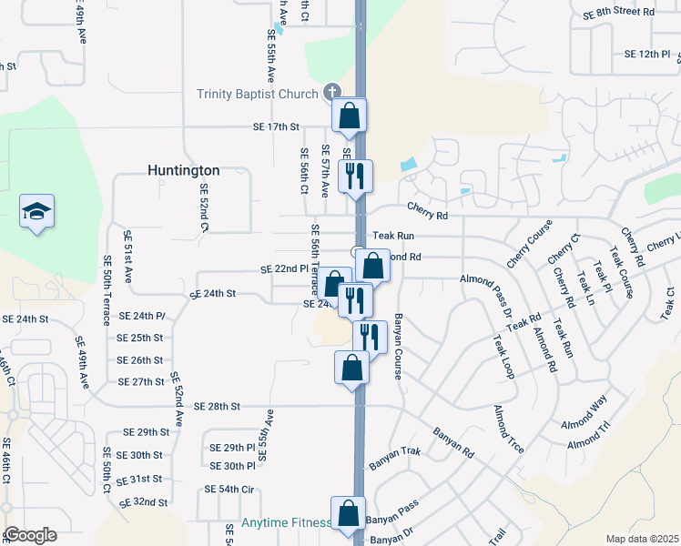 map of restaurants, bars, coffee shops, grocery stores, and more near 5741 Southeast 22nd Place in Ocala