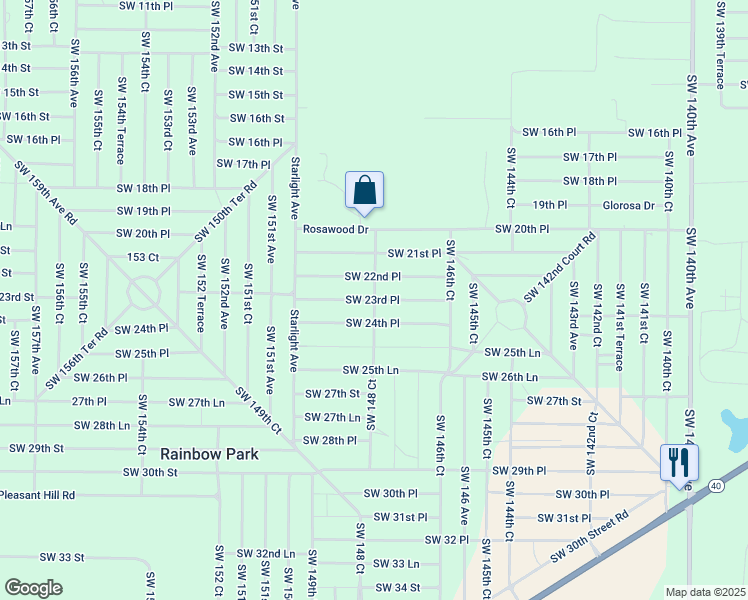 map of restaurants, bars, coffee shops, grocery stores, and more near Southwest 23rd Place in Ocala