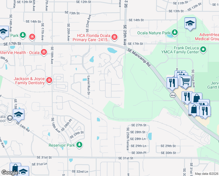 map of restaurants, bars, coffee shops, grocery stores, and more near 2216 Southeast 24th Avenue in Ocala
