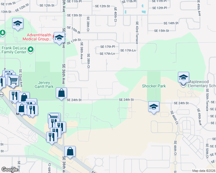 map of restaurants, bars, coffee shops, grocery stores, and more near 4015 Southeast 22nd Street in Ocala