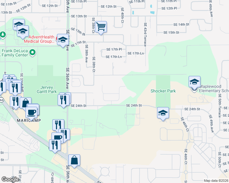 map of restaurants, bars, coffee shops, grocery stores, and more near 4015 Southeast 22nd Street in Ocala