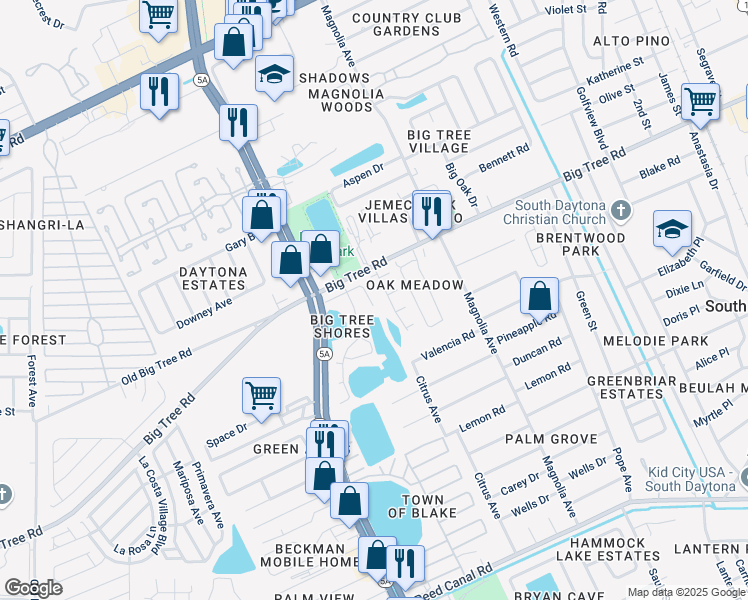 map of restaurants, bars, coffee shops, grocery stores, and more near 31 Cherrywood Court in South Daytona